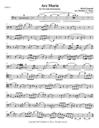 Ave Maria for Two Solo Instruments - Cello 2 (arr. Matthew C. Weiss)