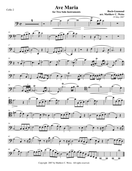 Ave Maria for Two Solo Instruments - Cello 2 (arr. Matthew C. Weiss)