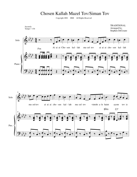 Chosen Kallah Mazel Tov/Siman Tov (arr. Stephen DeCesare)