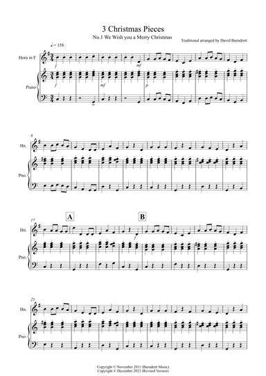 3 Easy Christmas Pieces for French Horn in F and Piano (arr. David Burndrett)