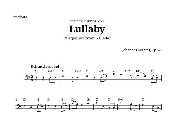 Wiegenlied (lullaby) by Brahms for Trombone and Chords (arr. Langanho)