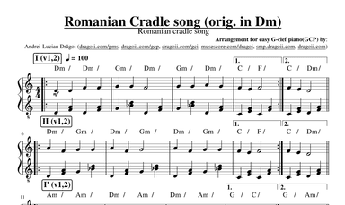 Anonymous - Romanian Cradle song - G-clef piano (GCP) arrangement (arr. Andrei-Lucian Drăgoi)