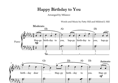 Happy Birthday to You in Db Piano Easy Intermediate Chord Fingering Lyrics Pedal (arr. Milanov)