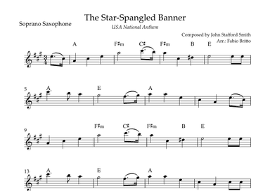 The Star Spangled Banner (USA National Anthem) for Soprano Saxophone Solo with Chords (G Major) (arr. Fabio Britto)