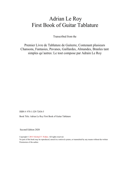 Adrian Le Roy: First Book of Guitar Tablature (arr. Michael P. Walker)