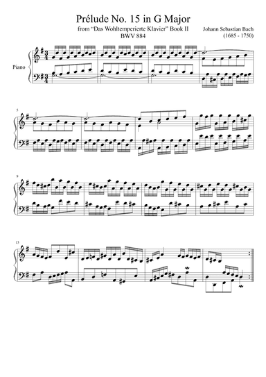 Prelude No. 15 BWV 884 in G Major (arr. Zachary Corbett)