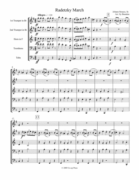 Radetzky March for Brass Quintet (arr. Sy Brandon)