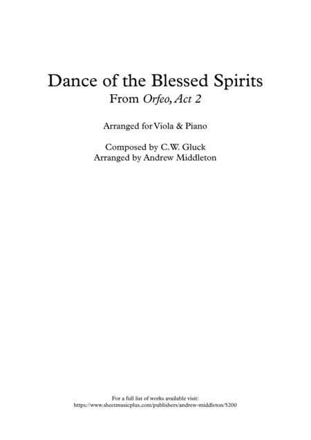 Dance of the Blessed Spirits arranged for Viola and Piano (arr. Andrew Middleton)
