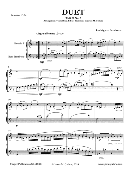 Beethoven: Duet WoO 27 No. 2 for French Horn & Bass Trombone (arr. James M. Guthrie, ASCAP)
