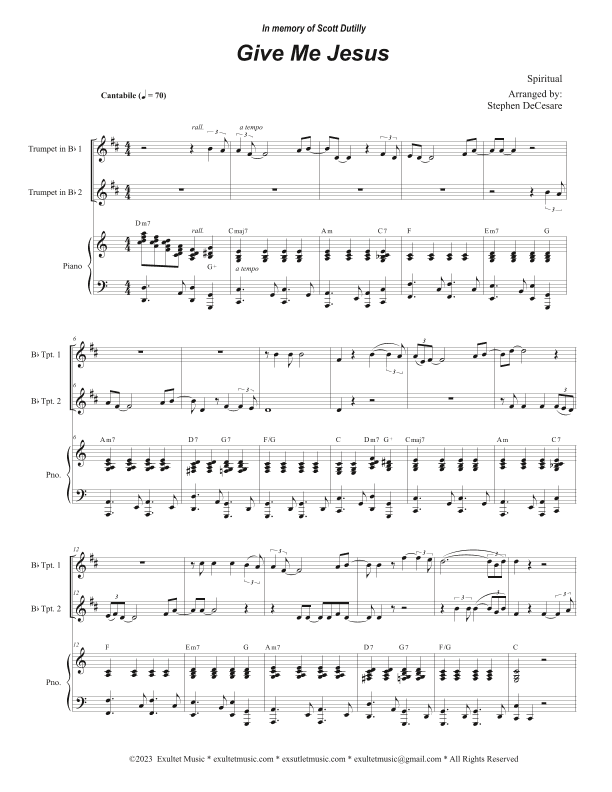 Give Me Jesus (Duet for Bb-Trumpet) (arr. Stephen DeCesare)