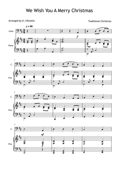 We Wish You A Merry Christmas - Cello (arr. K J Rickells)