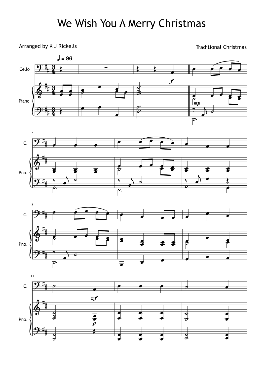 We Wish You A Merry Christmas - Cello (arr. K J Rickells)