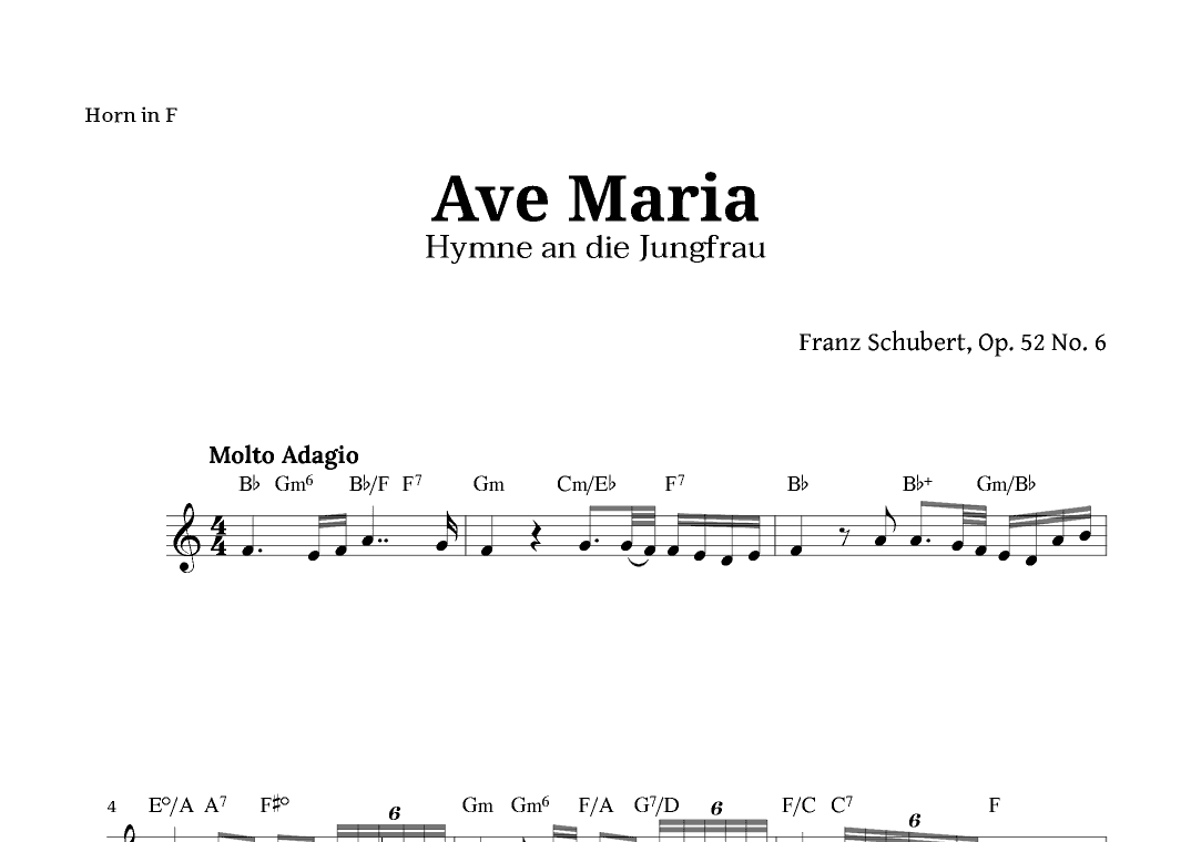 Ave Maria by Schubert for French Horn with Chords (arr. Langanho)