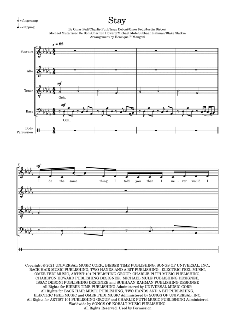 Stay (arr. Henrique F Mangoni)