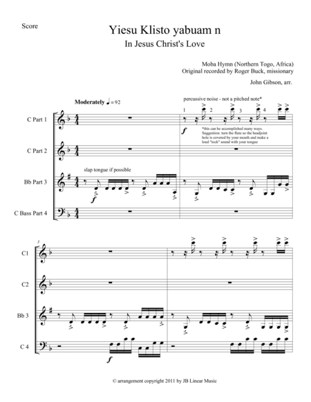 In Jesus Christ's Love - Hymn from Togo, Africa for 4 woodwinds (arr. John Gibson)