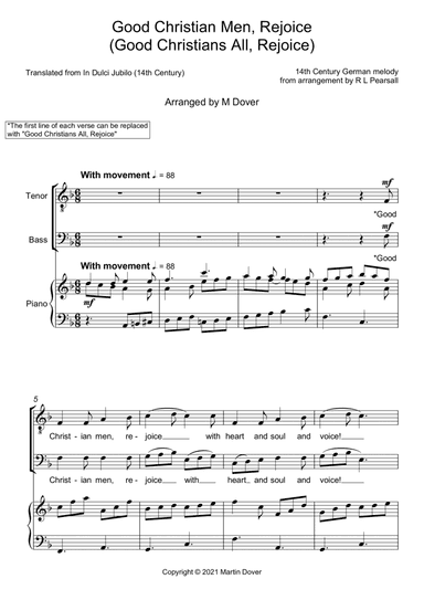 Good Christian Men, Rejoice ( Good Christians All, Rejoice ) - Two Part Choir - TB - Lower Voices (arr. Martin Dover)