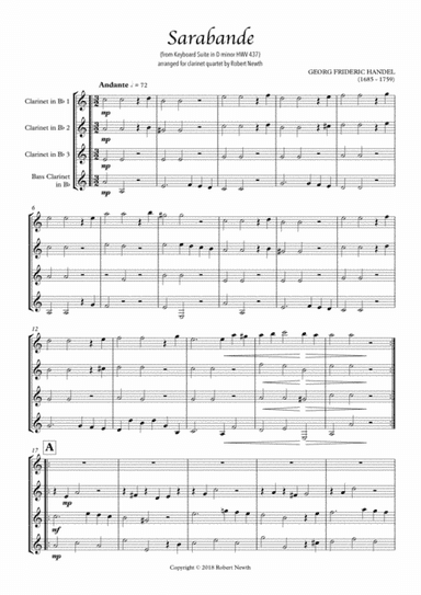 Sarabande from Keyboard Suite in D minor HWV 437 (for Clarinet Quartet) (arr. Robert Newth)