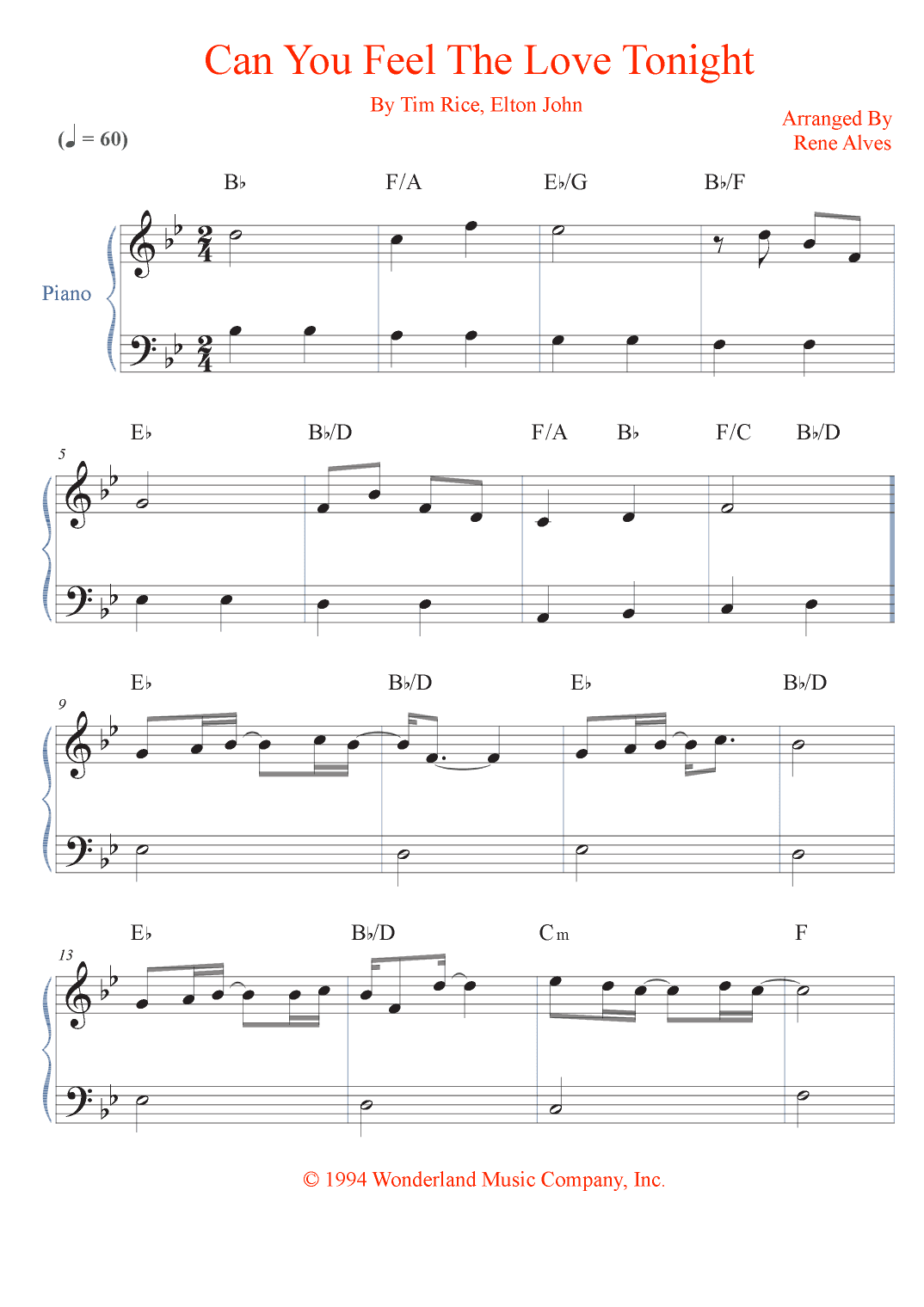 Can You Feel The Love Tonight (arr. Rene Alves)