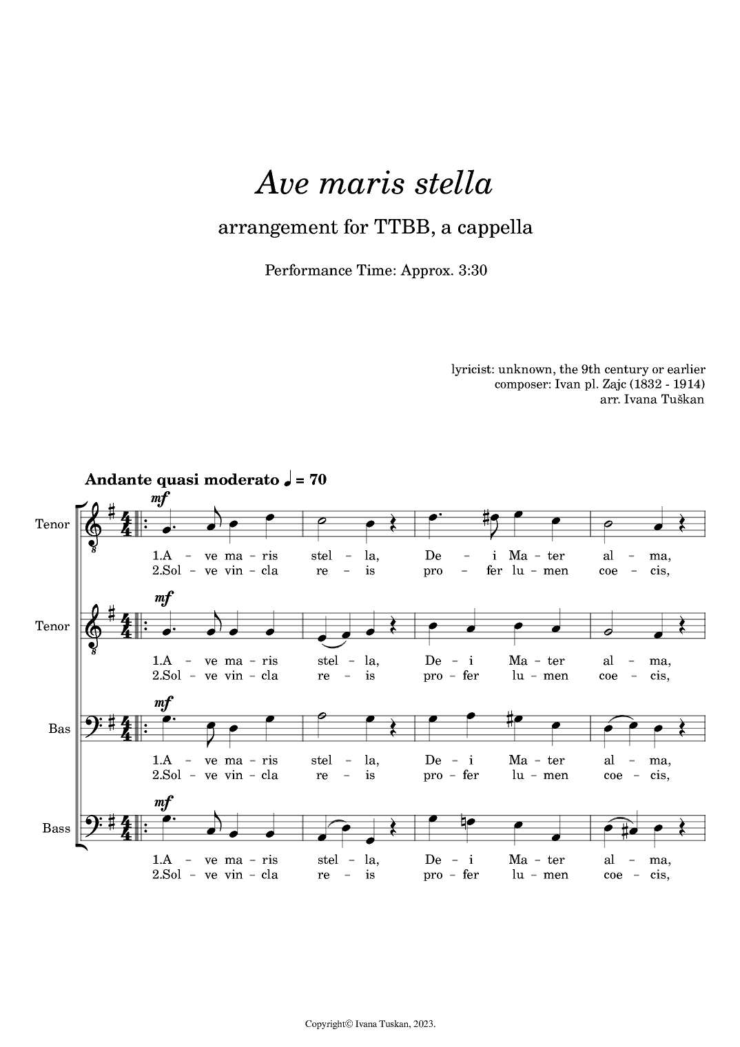 Ave maris stella (arr. Ivana Tuskan)