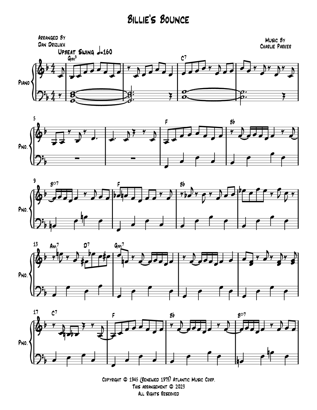 Billie's Bounce (bill's Bounce) (arr. Dan Drizlikh)