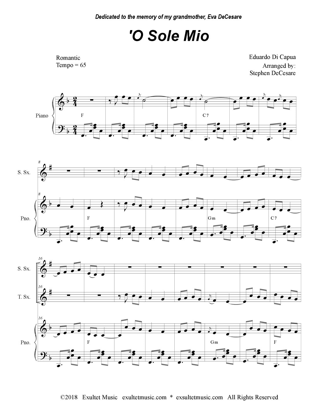 O Sole Mio (Duet for Soprano and Tenor Saxophone) (arr. Stephen DeCesare)