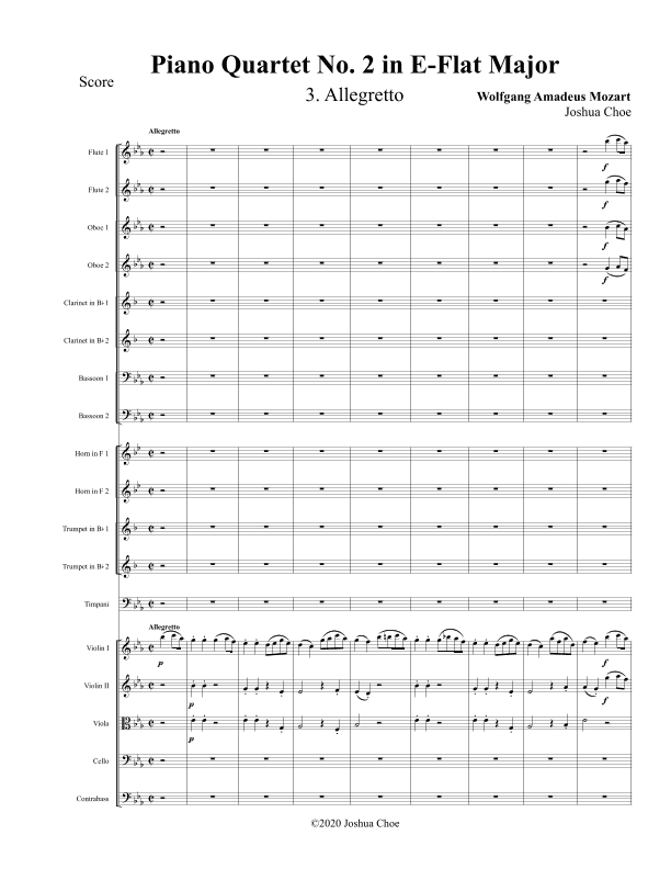 Piano Quartet No. 2 in E-Flat Major, Movement 3 (arr. Joshua Choe)