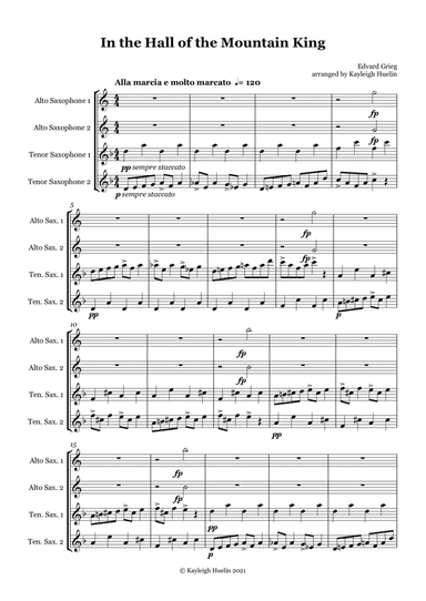 In the Hall of the Mountain King by Edvard Grieg - Saxophone quartet (AATT) (arr. Kayleigh Huelin)