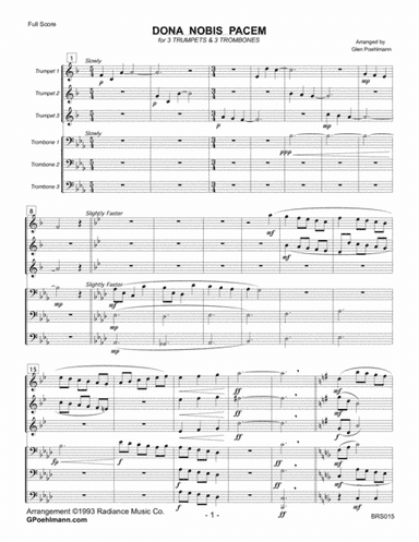 DONA NOBIS PACEM (Give Us Peace) - 3 TRUMPETS & 3 TROMBONES (arr. Glen Poehlmann)