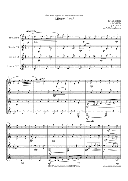 Album Leaf, Op.12, No.7 - Horn Quartet (arr. Anne Christopherson GRSM ARCM)
