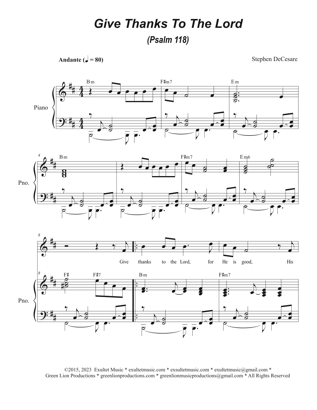 Give Thanks To The Lord (Psalm 118) (Unison choir)