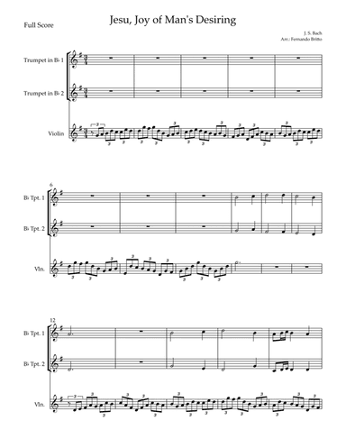 Jesu, Joy of Man's Desiring (J. S. Bach) for Violin Solo and 2 Trumpet (arr. Fernando Britto)