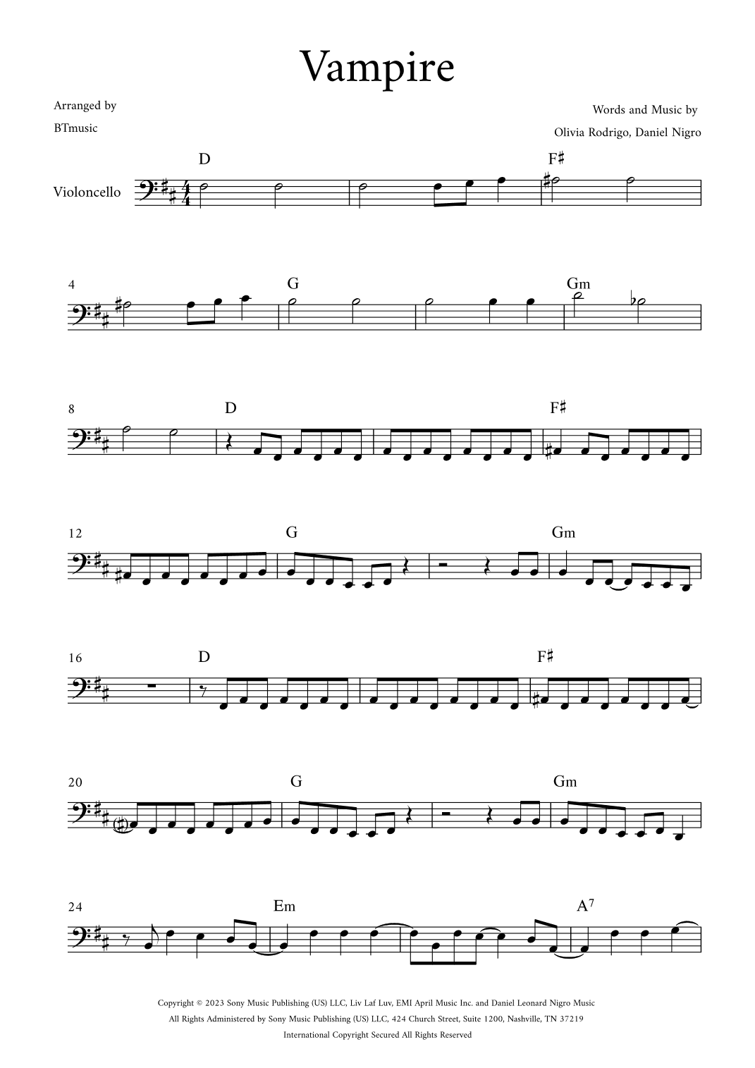 Vampire (arr. BTmusic)