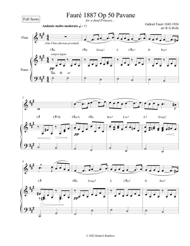 Fauré 1887 Op 50 Pavane Flute or Alto Flute Solo (arr. R G Roth)