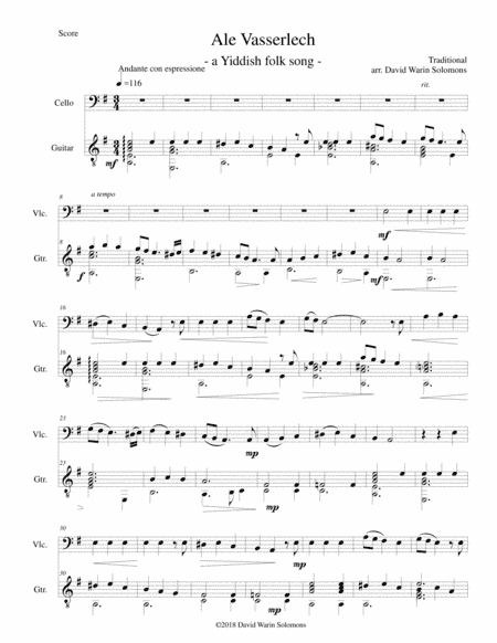 Ale vasserlech (All the waters flow away) for cello and guitar (arr. David Warin Solomons)