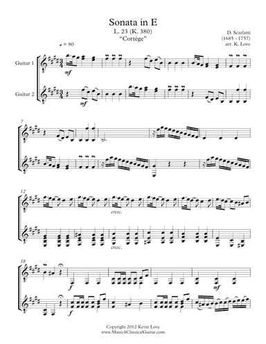 Sonata in E, K. 380 (Guitar Duo) - Score and Parts (arr. Kevin Love)