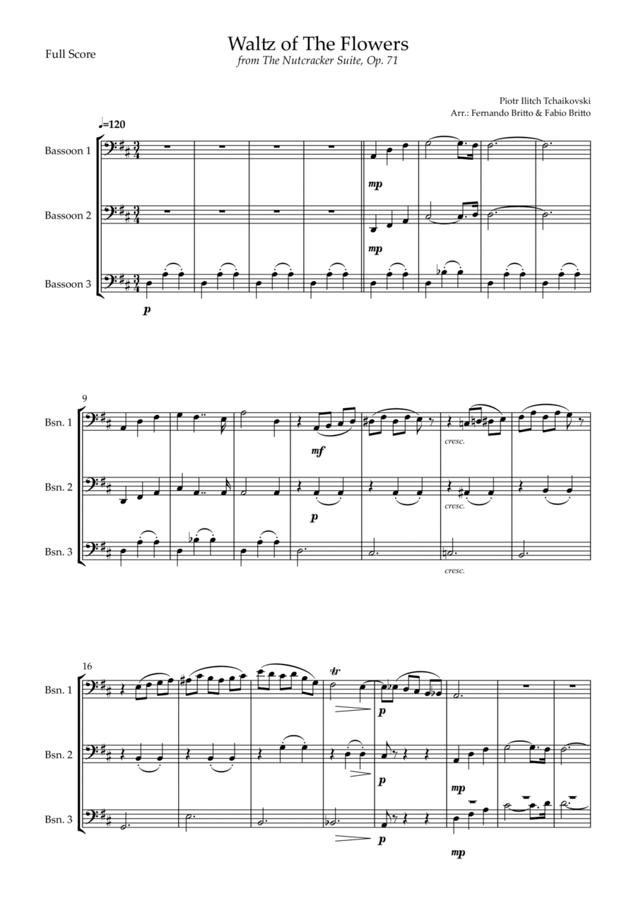 Waltz of The Flowers - from Nutcracker (P. I. Tchaikovsky) for Bassoon Trio (arr. Fernando Britto, Fabio Britto)