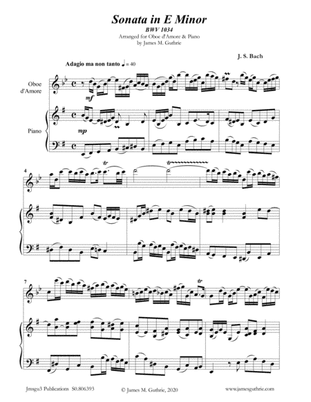 BACH: Sonata BWV 1034 for Oboe d'Amore & Piano (arr. James Guthrie, ASCAP)