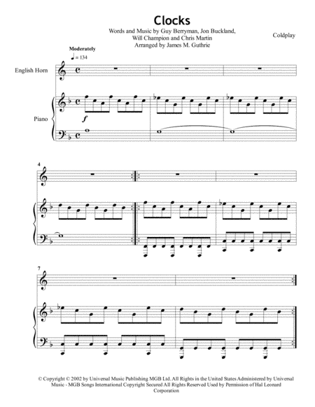 Clocks (arr. James M. Guthrie, ASCAP)