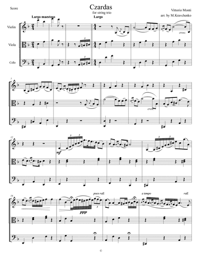 Vittorio Monti - Czardas arr. violin, viola and cello (score and parts) (arr. Maksym Kravchenko)