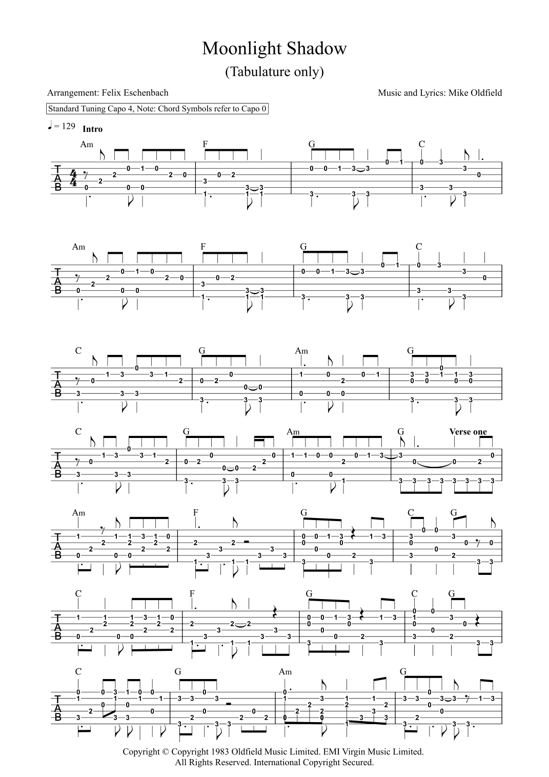 Moonlight Shadow (arr. Felix Eschenbach)
