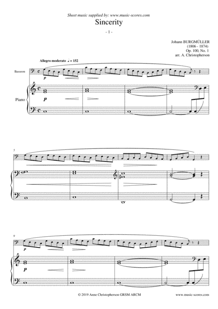 Sincerity - Burgmuller Op.100, No.1 - Bassoon and Piano (arr. Anne L Christopherson GRSM ARCM)