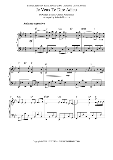 Je Veux Te Dire Adieu (arr. Kaiserin Rebecca)