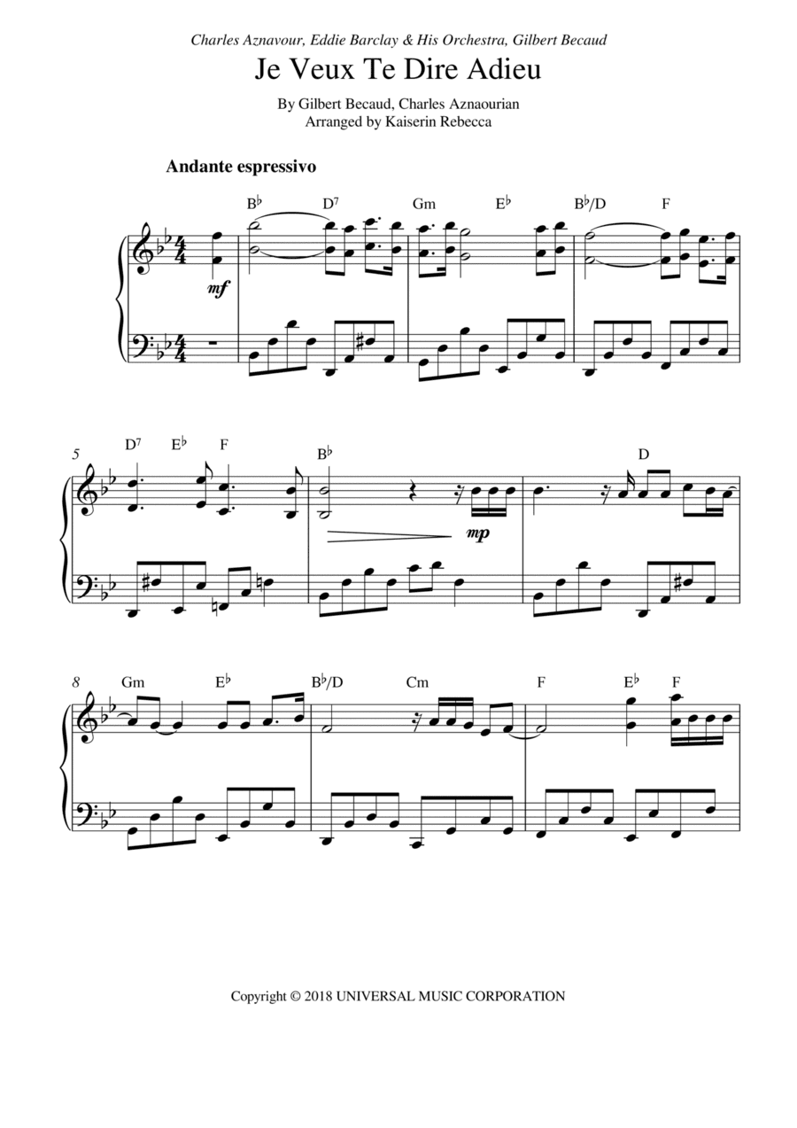 Je Veux Te Dire Adieu (arr. Kaiserin Rebecca)