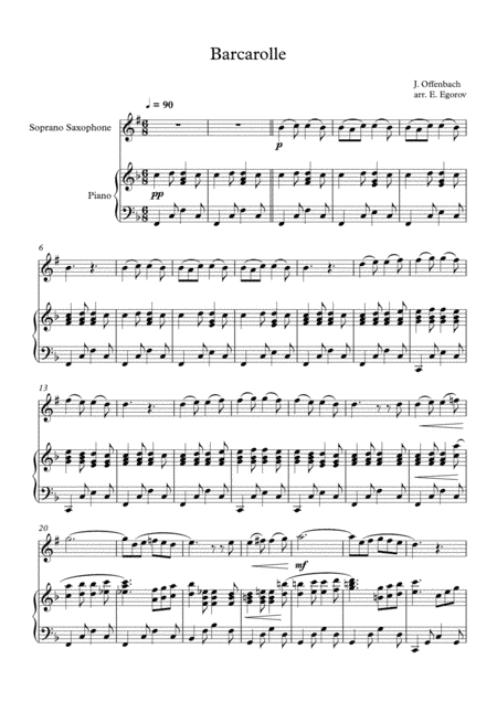 Barcarolle, Jacques Offenbach, For Soprano Saxophone & Piano (arr. Eugene Egorov)