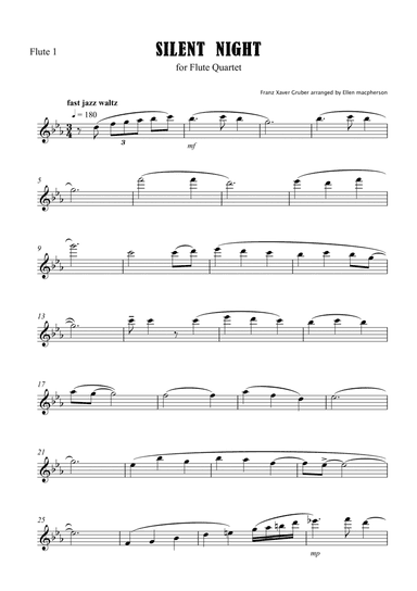 Silent Night for Flute Quartet - Flute 1 Part (arr. Elle Macpherson)
