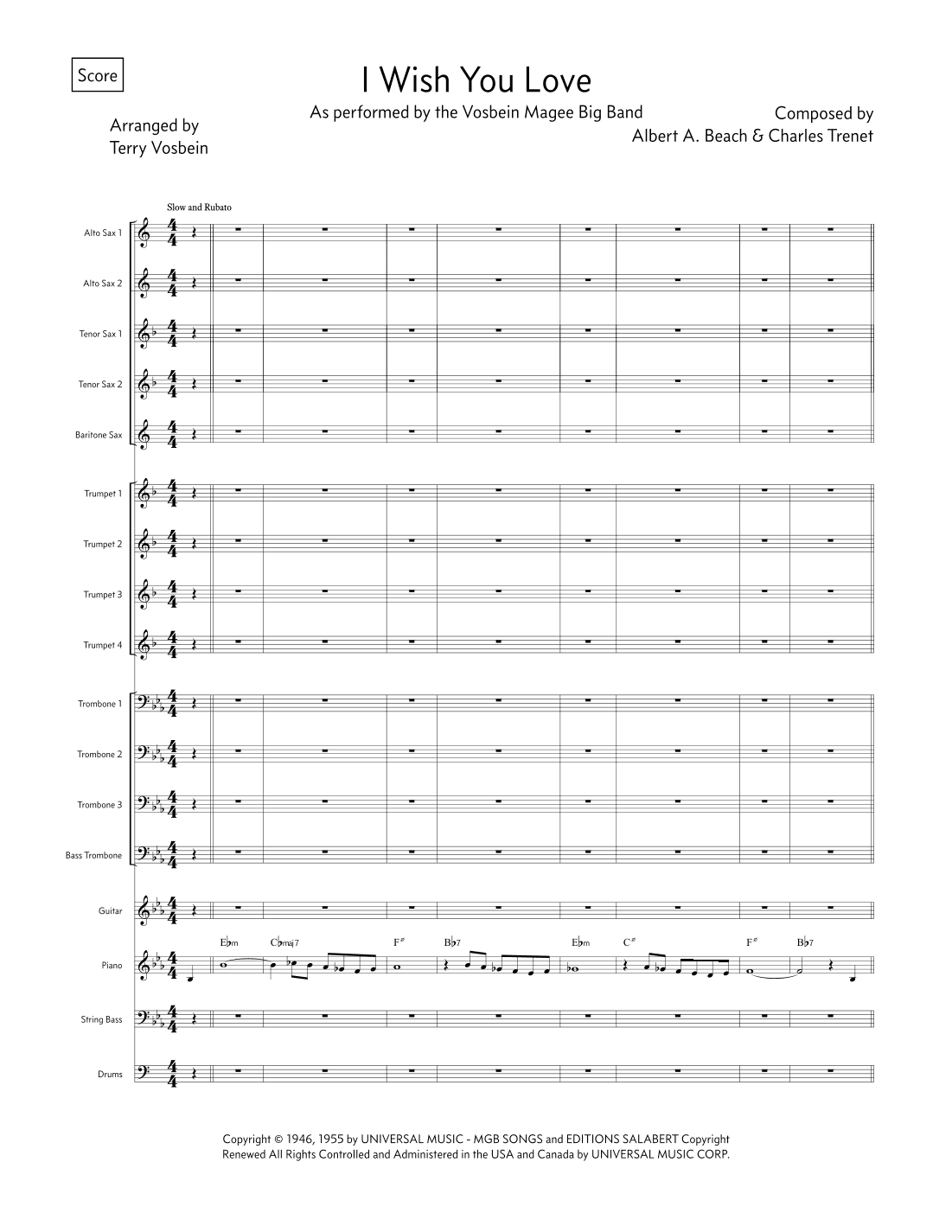 I Wish You Love (arr. Terry Vosbein)