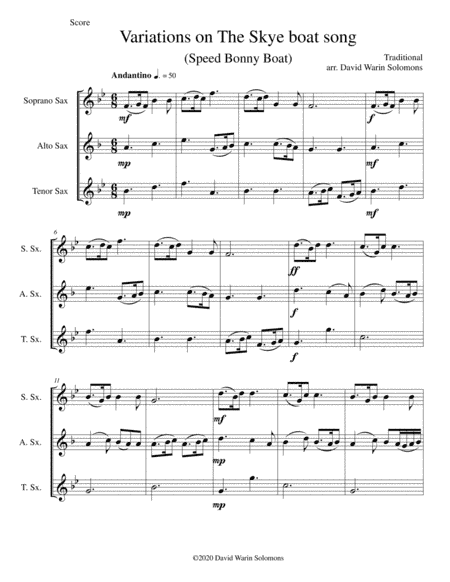 Variations on The Skye Boat Song (Speed bonnie boat) for saxophone trio (arr. David Warin Solomons)