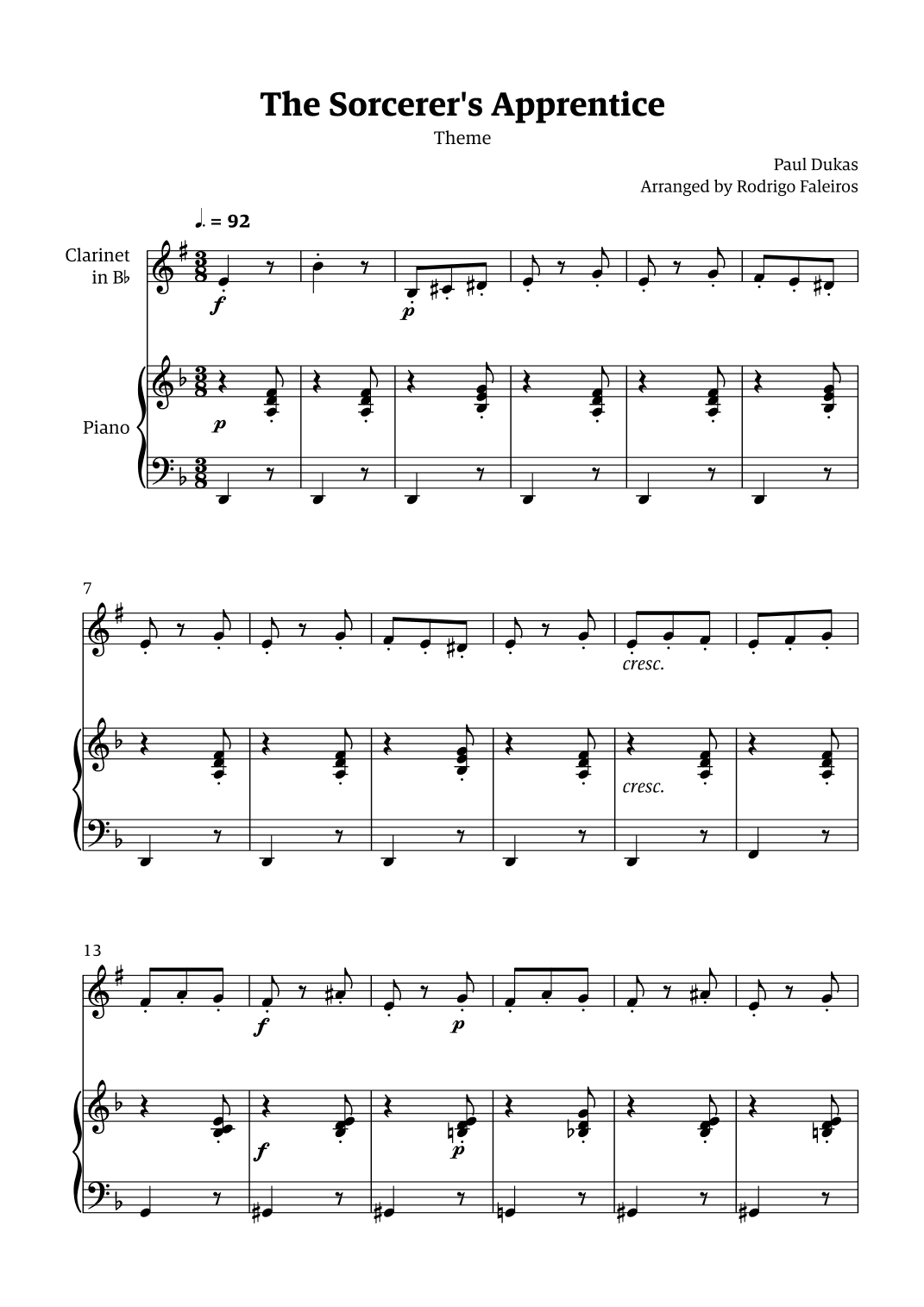 The Sorcerer's Apprentice theme (arr. Rodrigo Faleiros)