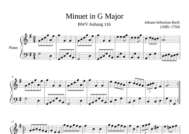 Minuet BWV Anhang 116 in G Major (arr. Zachary Corbett)