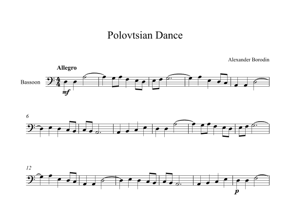 Polovtsian Dance - Alexander Borodin (Bassoon) (arr. Digital Book Music)